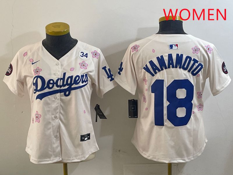 Women Los Angeles Dodgers #18 Yamamoto Cream Sakura Edition 2025 Nike MLB Jersey style 14->women mlb jersey->Women Jersey